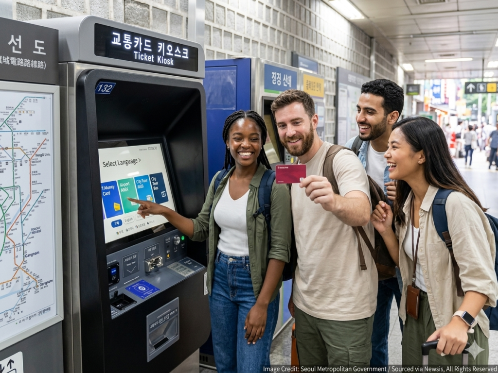 ​A vibrant photographic collage in a vertical format. It is composed of exactly nine distinct, overlapping YouTube video and Shorts screenshots arranged in a dynamic grid. The central panel is a clear reference image of the modern, gray and metallic 'Ticket Kiosk'